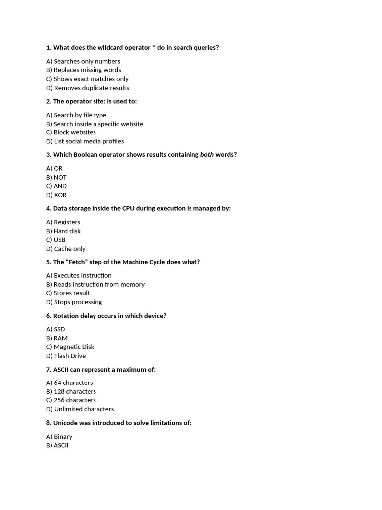 Computer Science Quiz Questions | PDF | Computer Data Storage | Computing