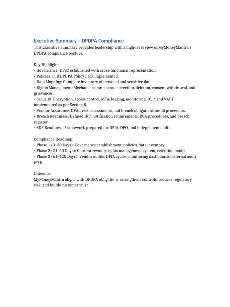 DPDPA Executive Summary | PDF