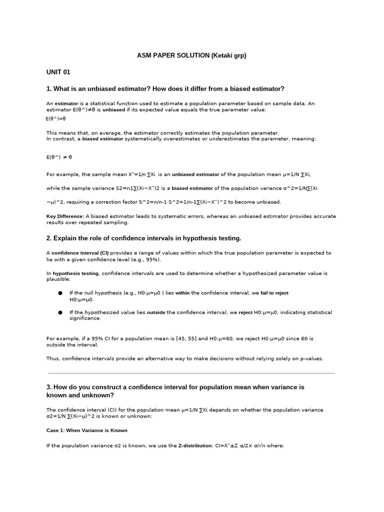Unbiased Estimators and Hypothesis Testing | PDF | Bias Of An Estimator ...