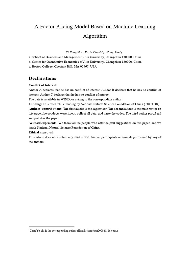Machine Learning Factor Pricing Model | PDF | Support Vector Machine ...