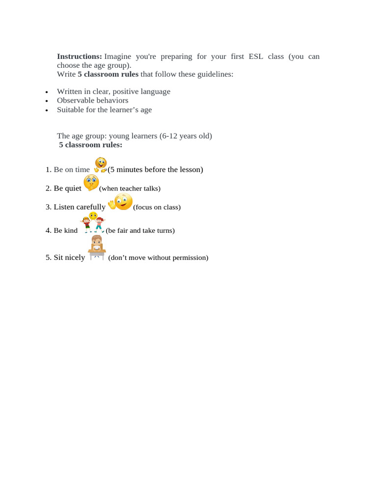 Classroom Management - Homework - Rule Creation Task | PDF