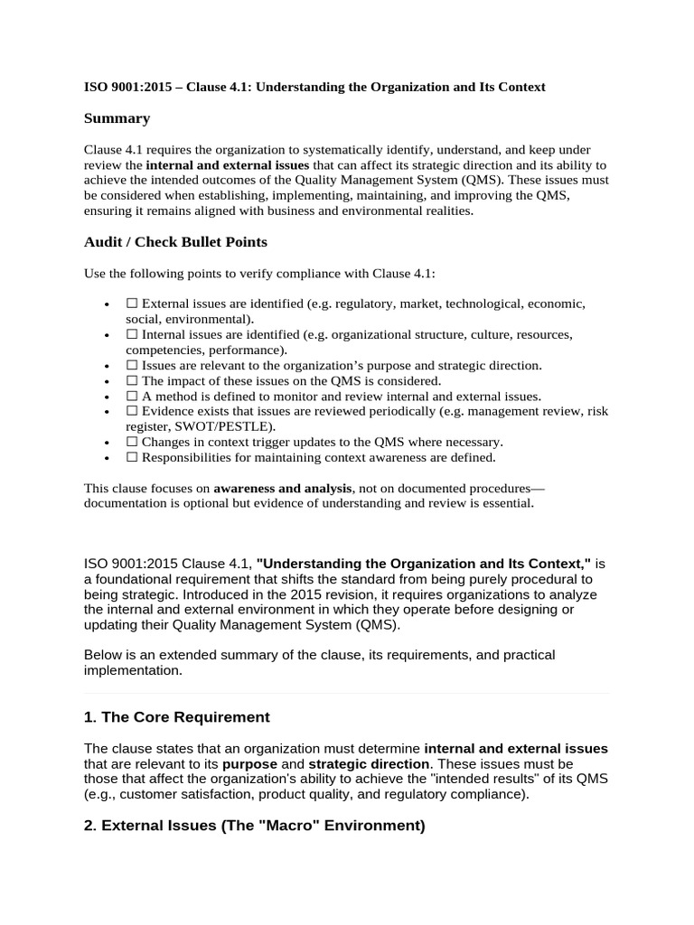 ISO 9001:2015 Clause 4.1 Overview | PDF | Quality Management System ...