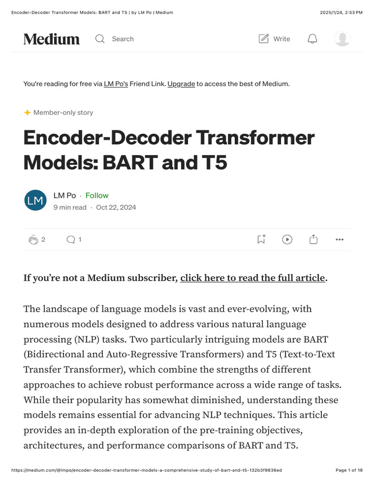 Encoder-Decoder Transformer Models: BART and T5 - by LM Po - Medium ...