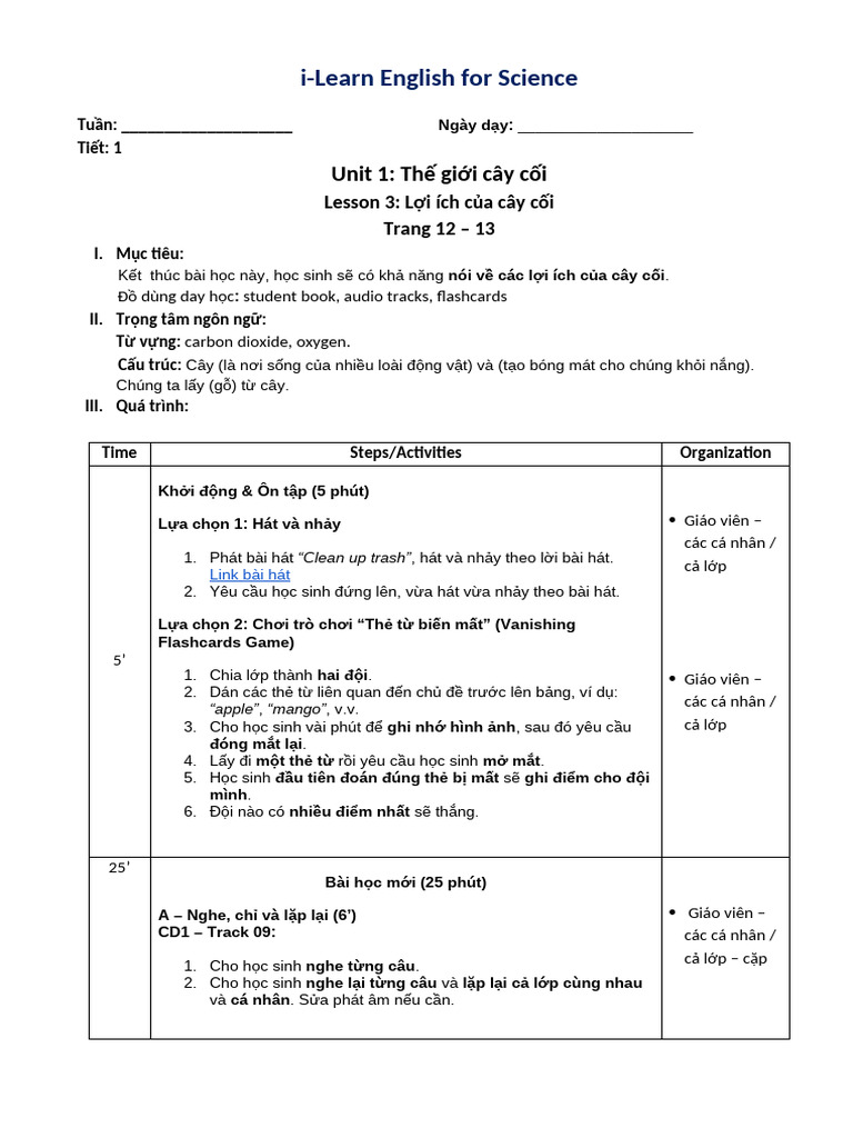 Science Lesson Plan G3U1L3 - Sao Chép | PDF