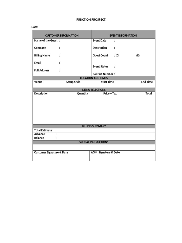 Event Function Prospect Template | PDF