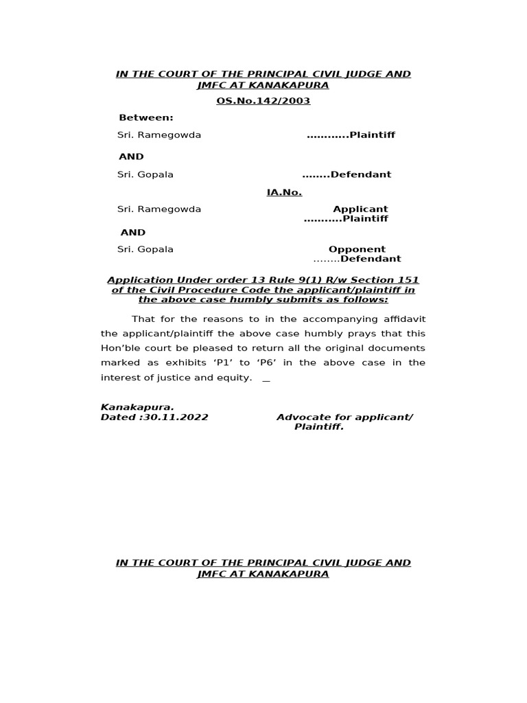 Application for Document Return in Court | PDF