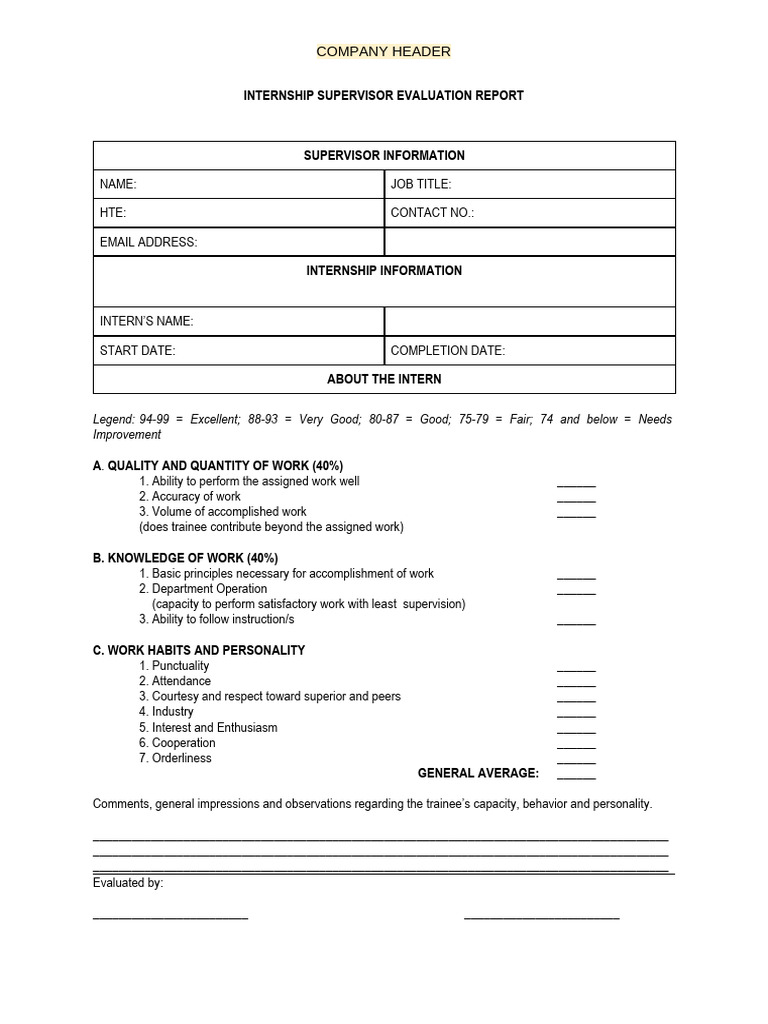 Internship Supervisor Evaluation Report | PDF | Chess Theory | Chess