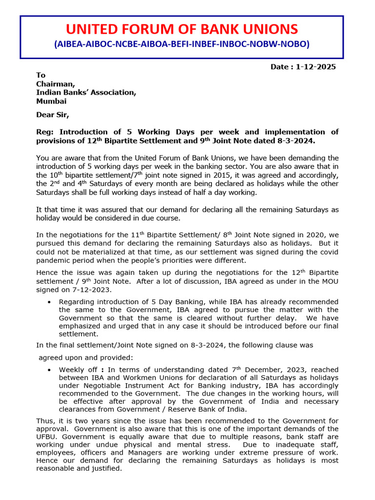Bank Unions Demand 5-Day Work Week | PDF | Government