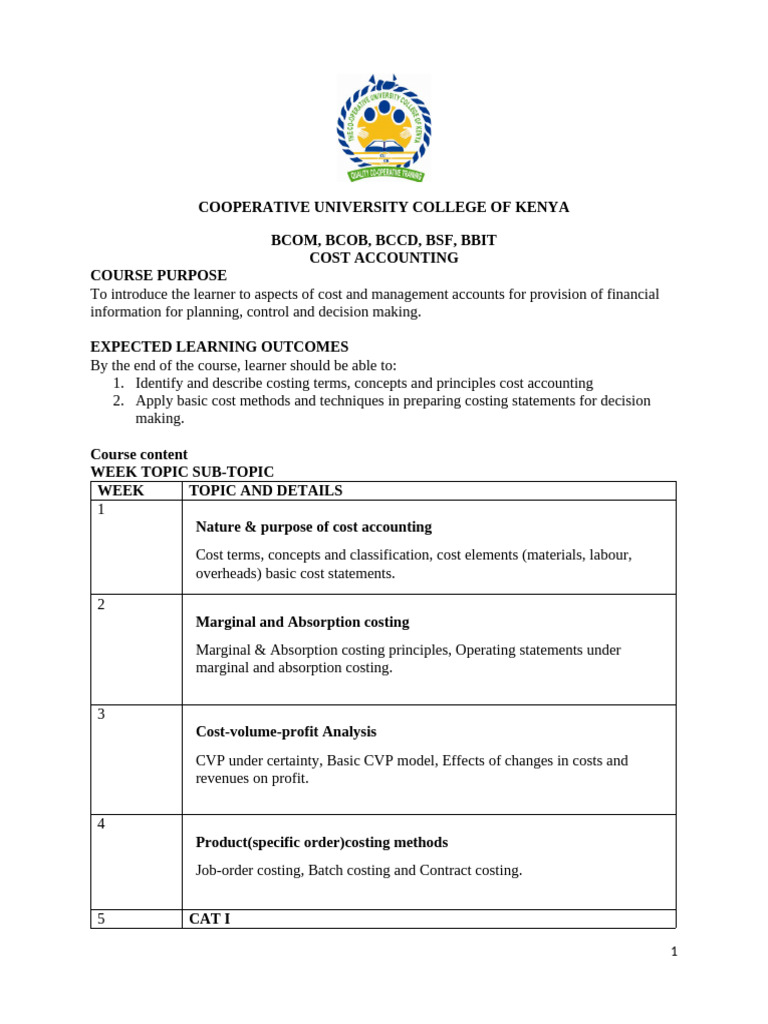 Cost Accounting Course Overview | PDF | Cost Accounting | Management ...
