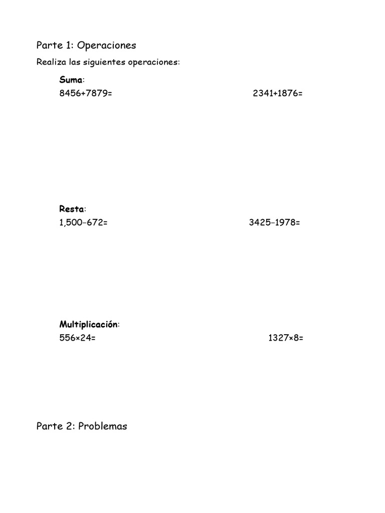 Operaciones y Problemas Matemáticos | PDF