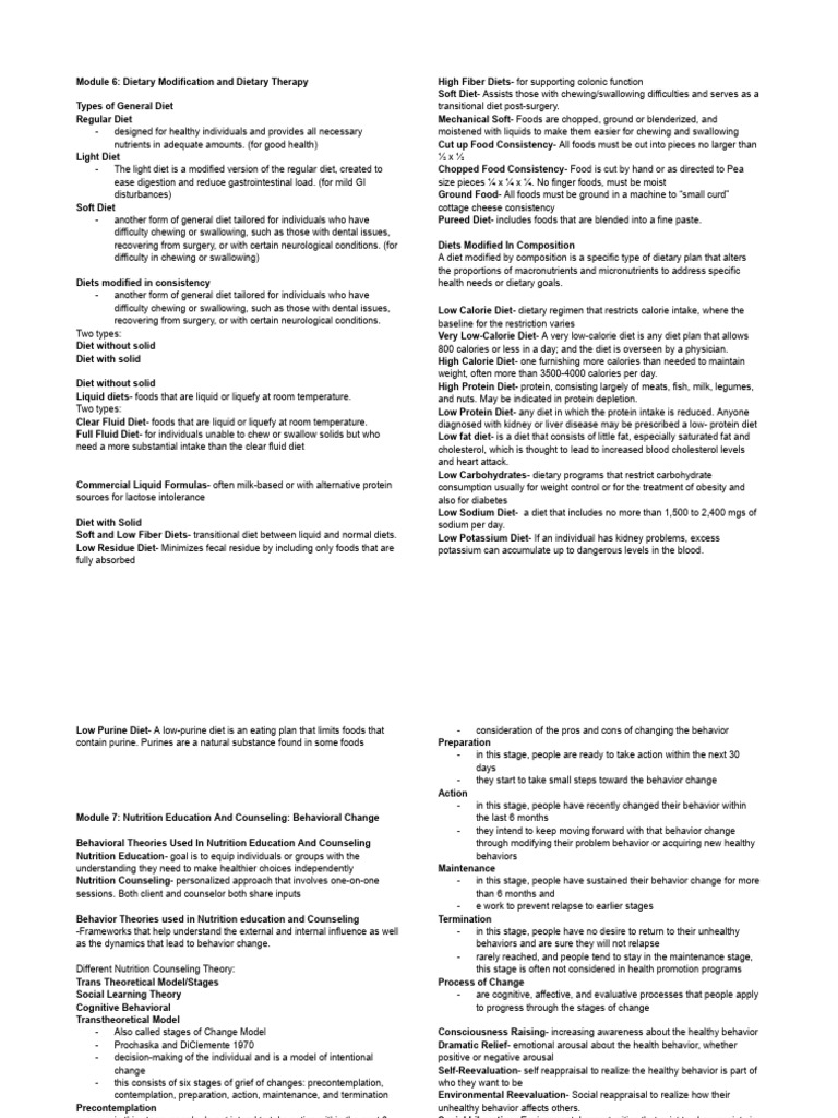Dietary Modifications and Therapy Guide | PDF | Dieting | Behavior