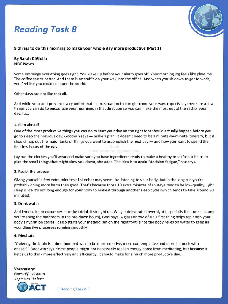 Reading Task - 9 Things - Part 1 | PDF