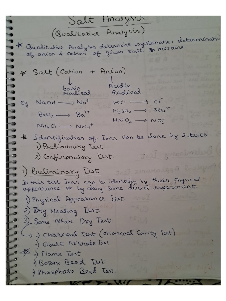 Salt Analysis JEE Mains Notes (Summary) | PDF