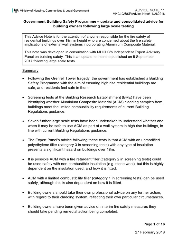 Fire Safety Guidance for High-Rise ACM | PDF | Firefighting | Building ...
