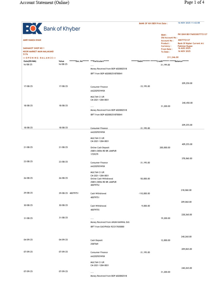 Amir Hamza Khan 3 Month Bank Statement | PDF | Deposit Account | Cash