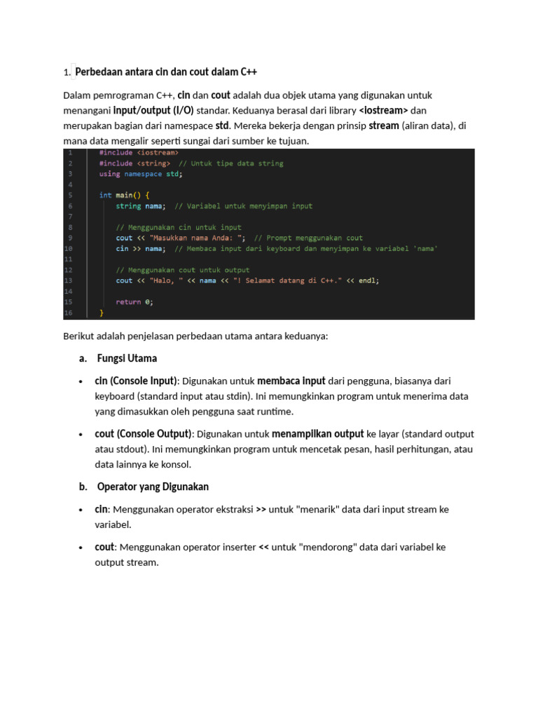 Perbedaan cin dan cout dalam C++ | PDF