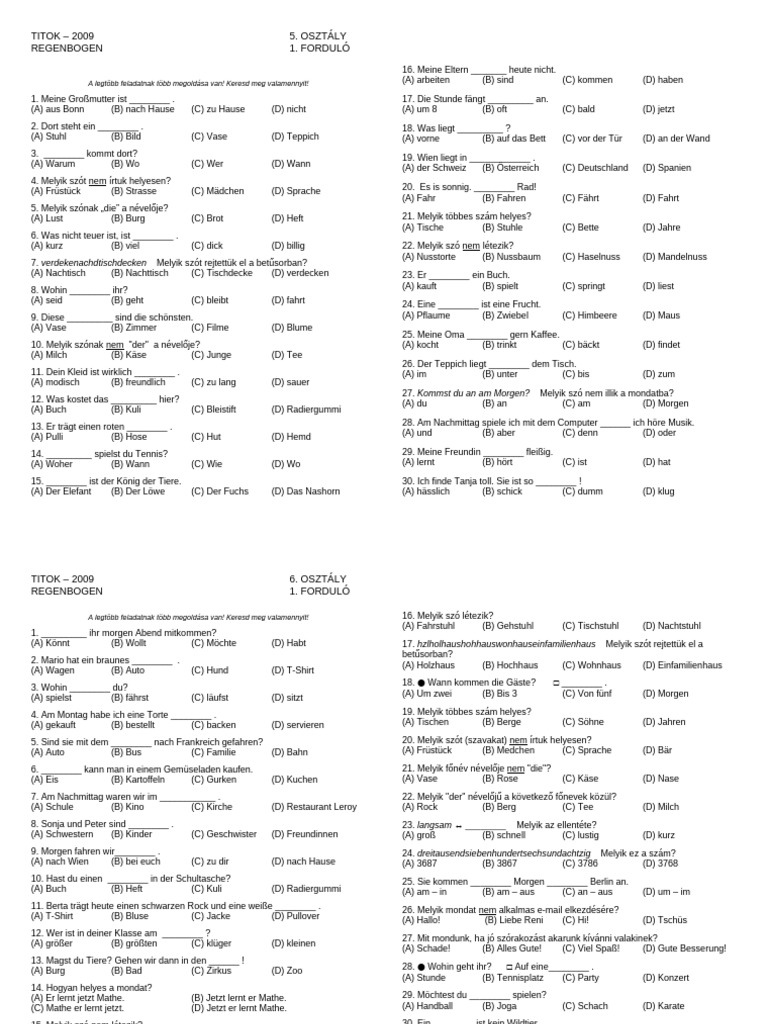 German GRAMMAR Test / B1 Level | PDF
