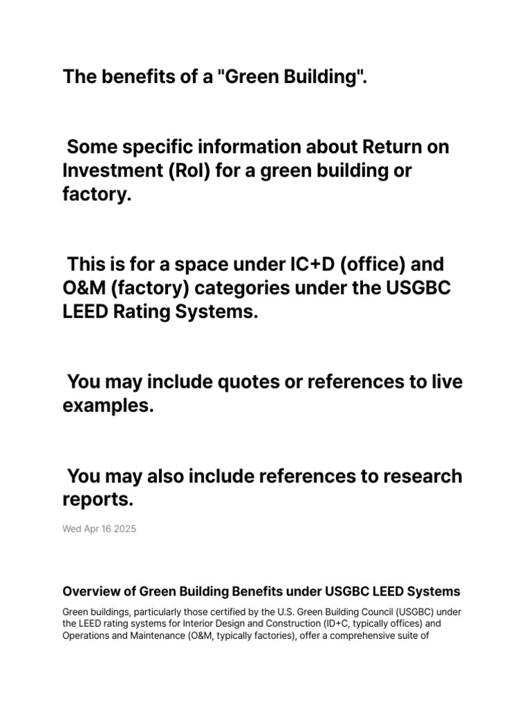 Benefits of Green Buildings under LEED | PDF | Green Building | Return ...