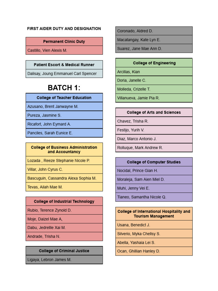 First Aider Designation List | PDF