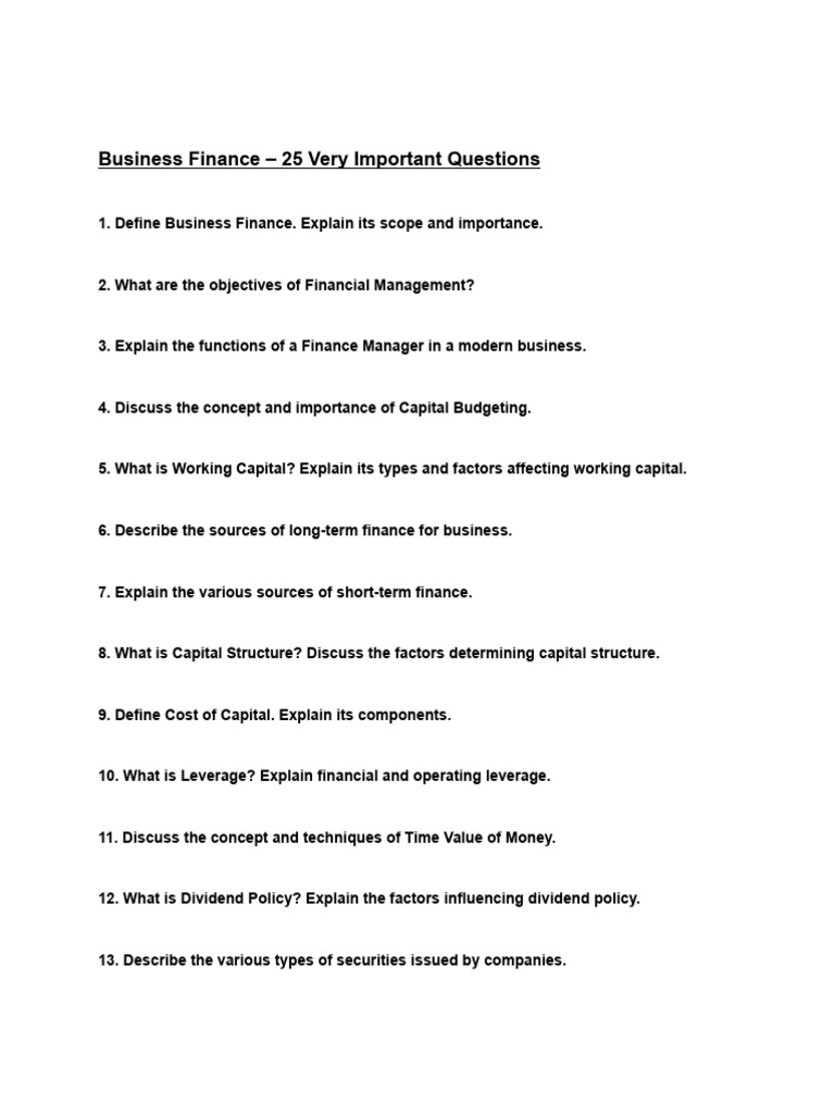 Essential Business Finance Questions | PDF