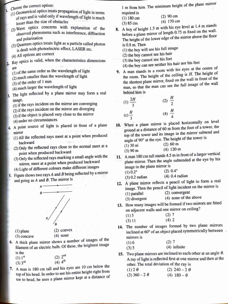 Ray Optics NEET Level Questions | PDF | Mirror | Light