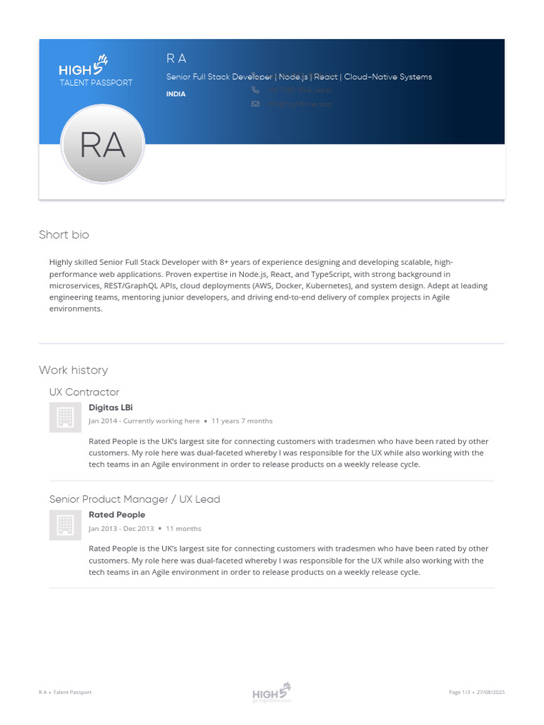 Senior Full Stack Developer Profile | PDF | Computing | Information ...