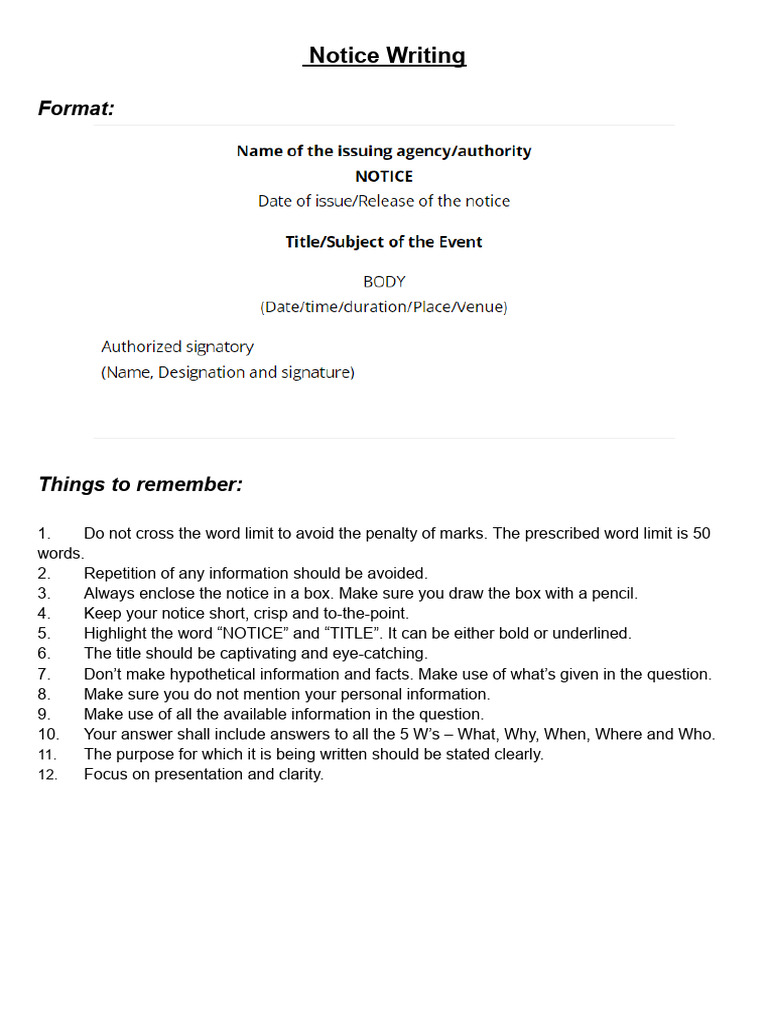 Notice Writing Practice Questions Class 12 | PDF