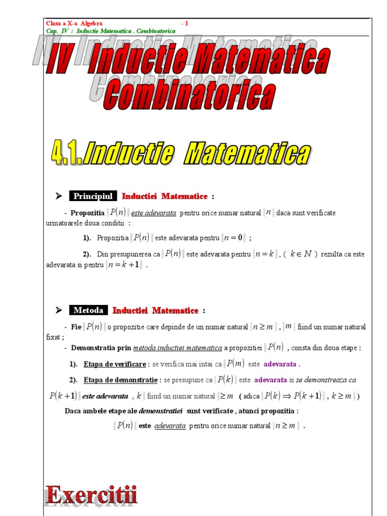 Inductie Matematica - Clasa A 10-A | PDF