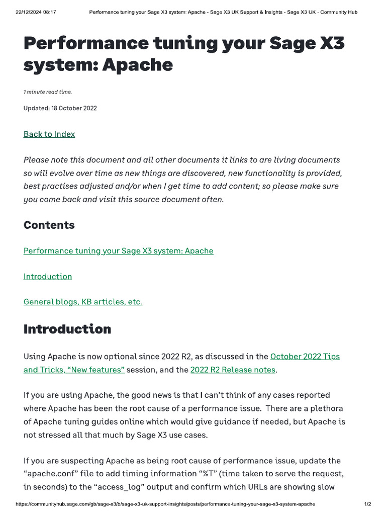 Performance Tuning Your Sage X3 System Apache | PDF
