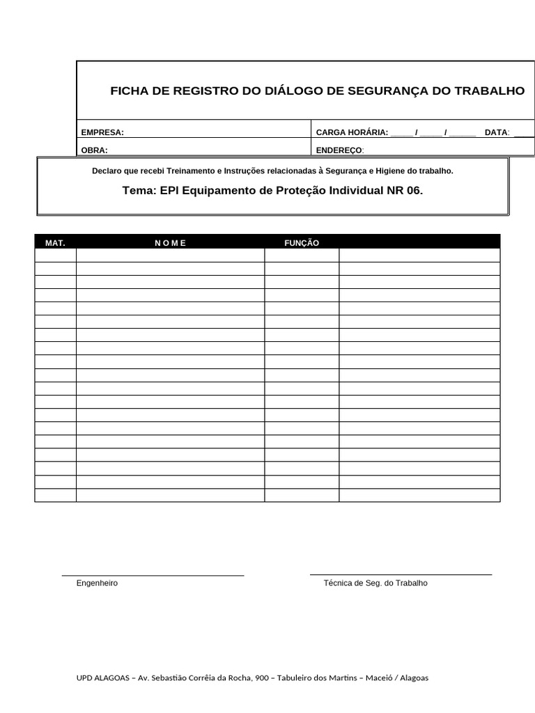 Registro de Diálogo sobre Segurança do Trabalho | PDF