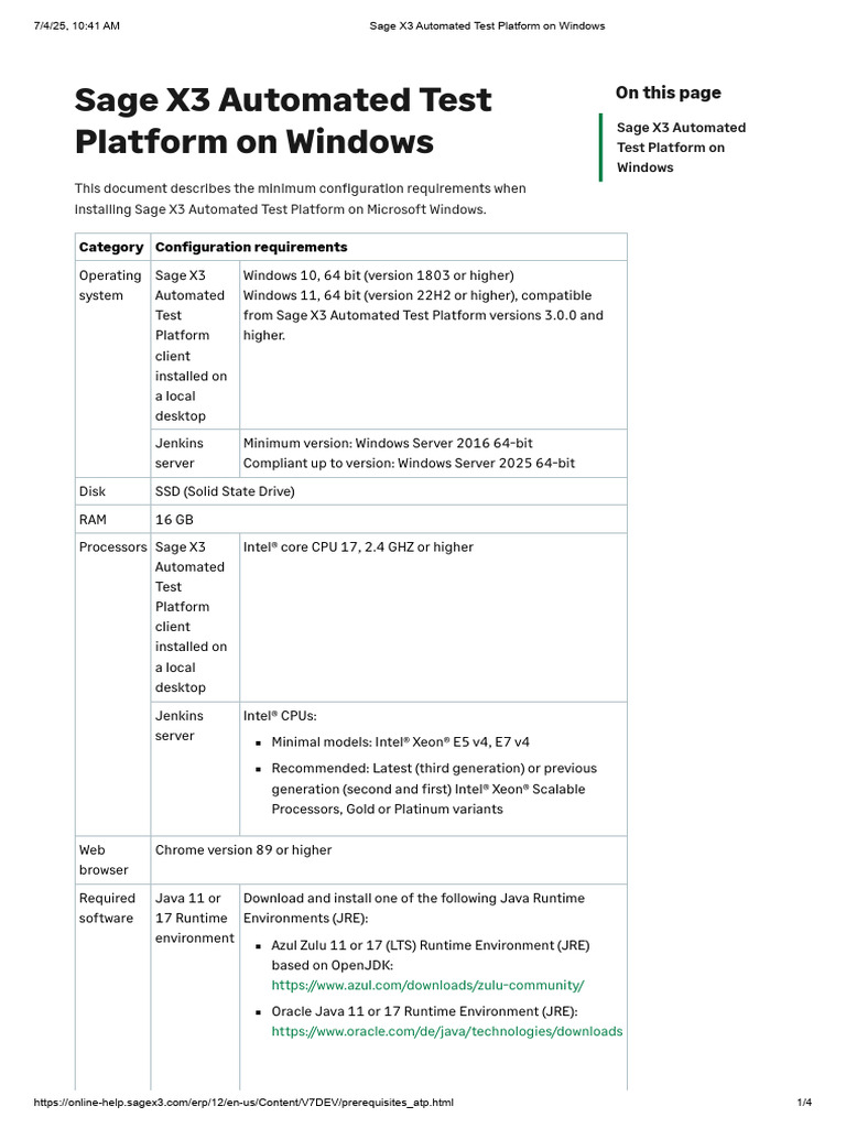 Sage X3 Test Platform Windows Setup Guide | PDF | Java (Software ...