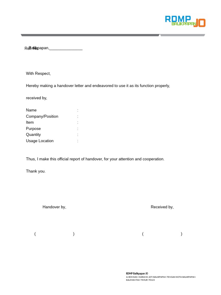 Official Handover Letter Template | PDF