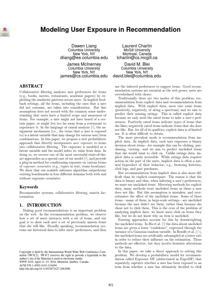User Exposure Modeling in Recommendations | PDF | Statistical Theory ...