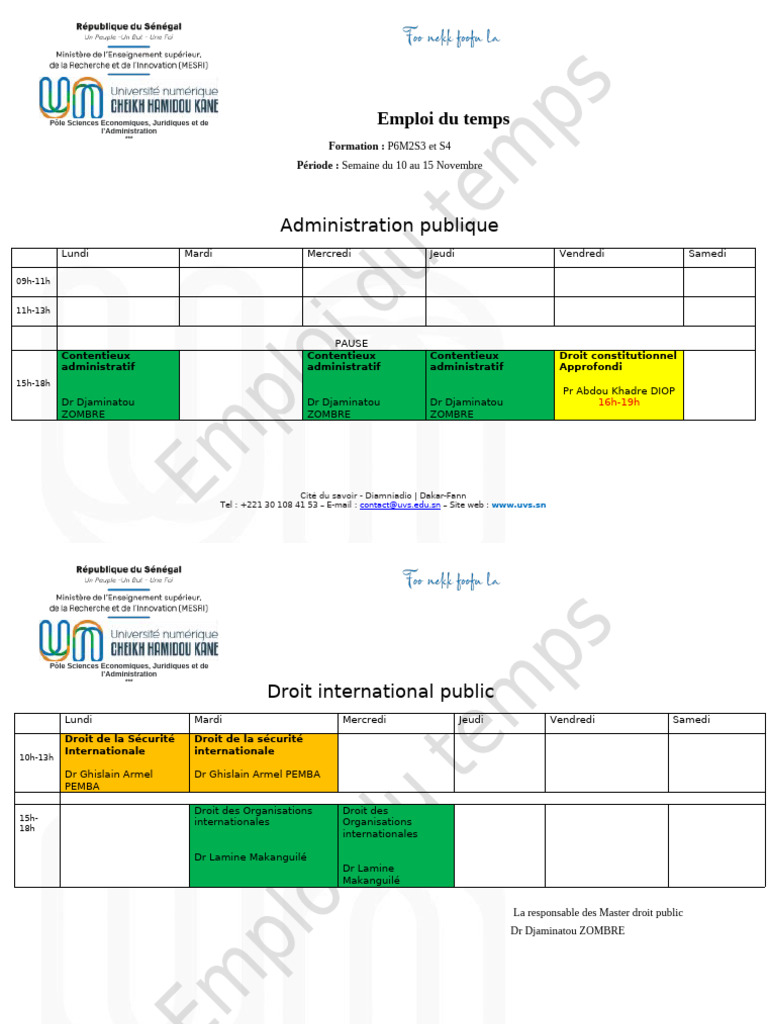 Emploi du temps P6M2S3 et S4 2023 | PDF | Loi publique | Droit politique