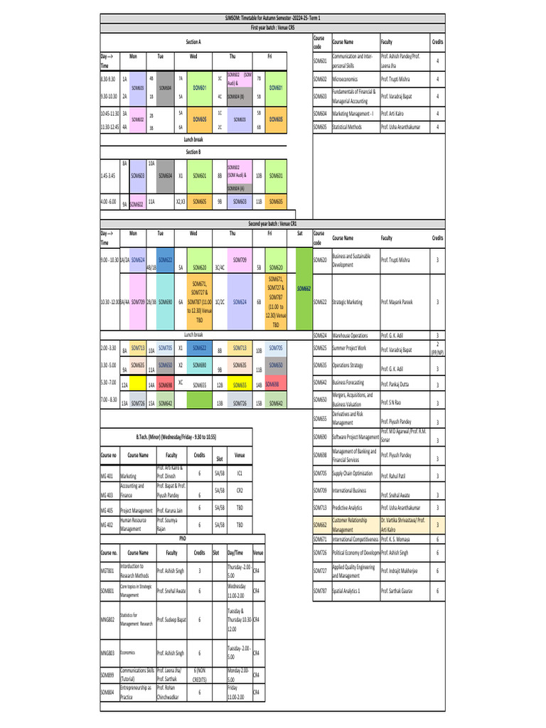 Timetable Autumn Semester - 2024-25-Term 1 - Updated 18.7.2024 | PDF ...