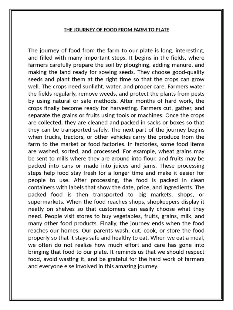 The Journey of Food From Farm To Plate | PDF
