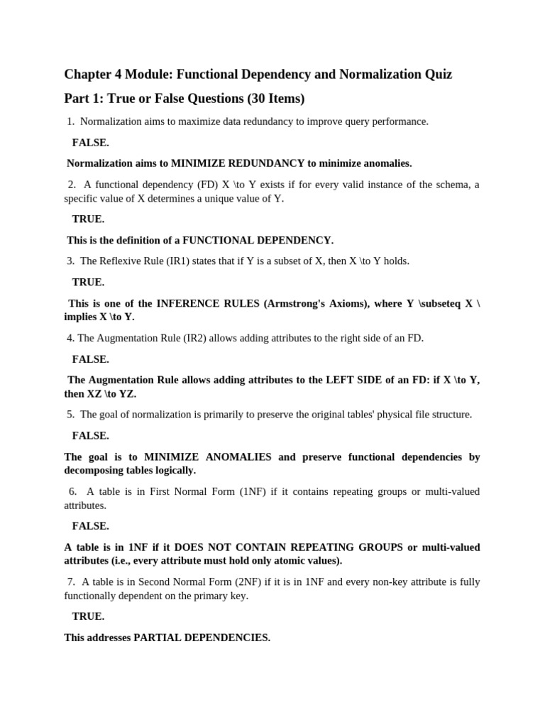 Functional Dependency & Normalization Quiz | PDF | Computer Data | Data