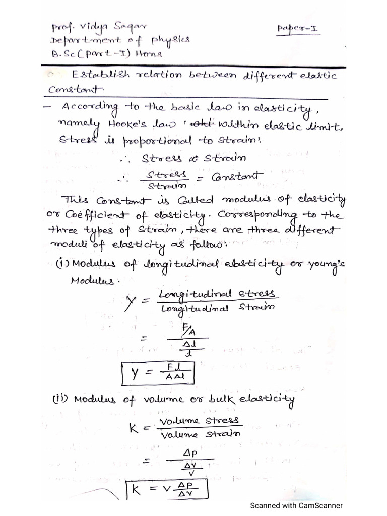 Elastic Constant Derivation | PDF