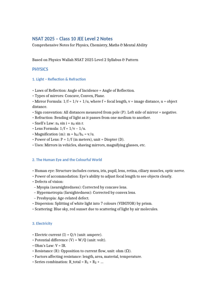 NSAT 2025 Class 10 Level 2 Notes | PDF | Area
