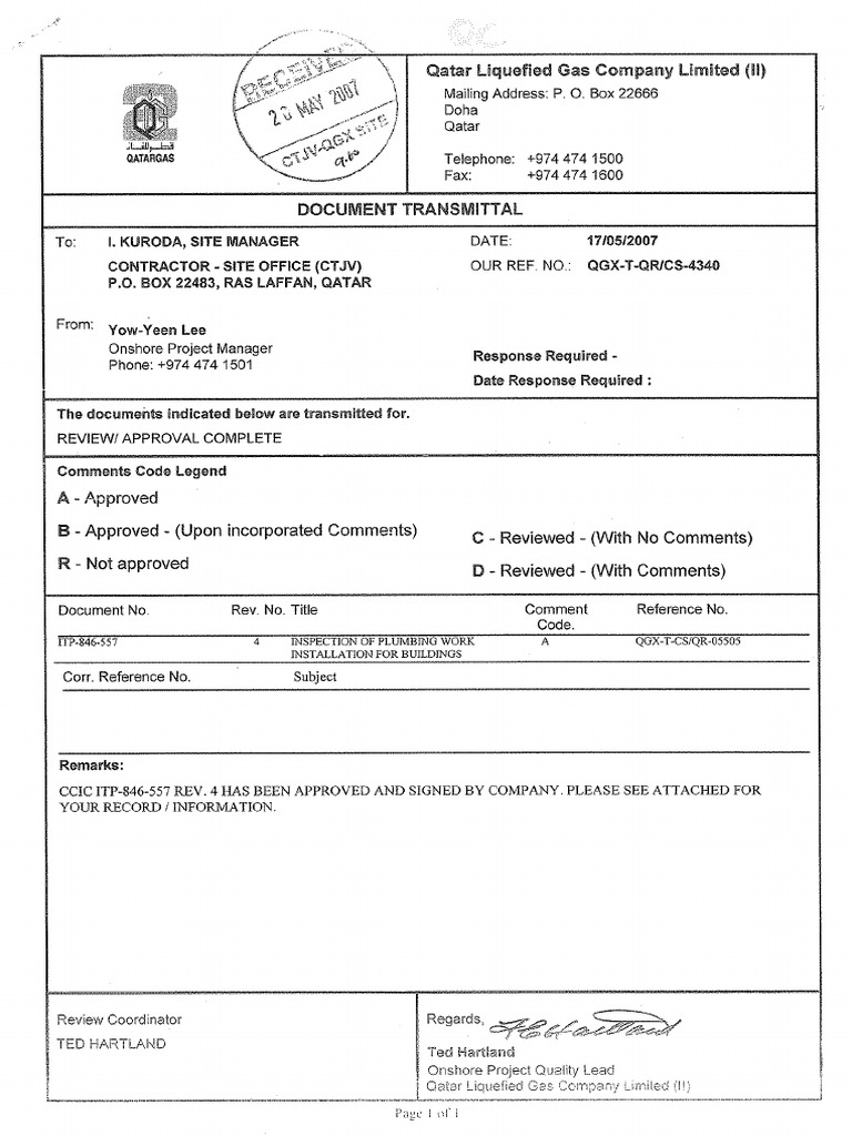 ITP-846-557, Rev 4, Inspection of Plumbing Work Installation For ...