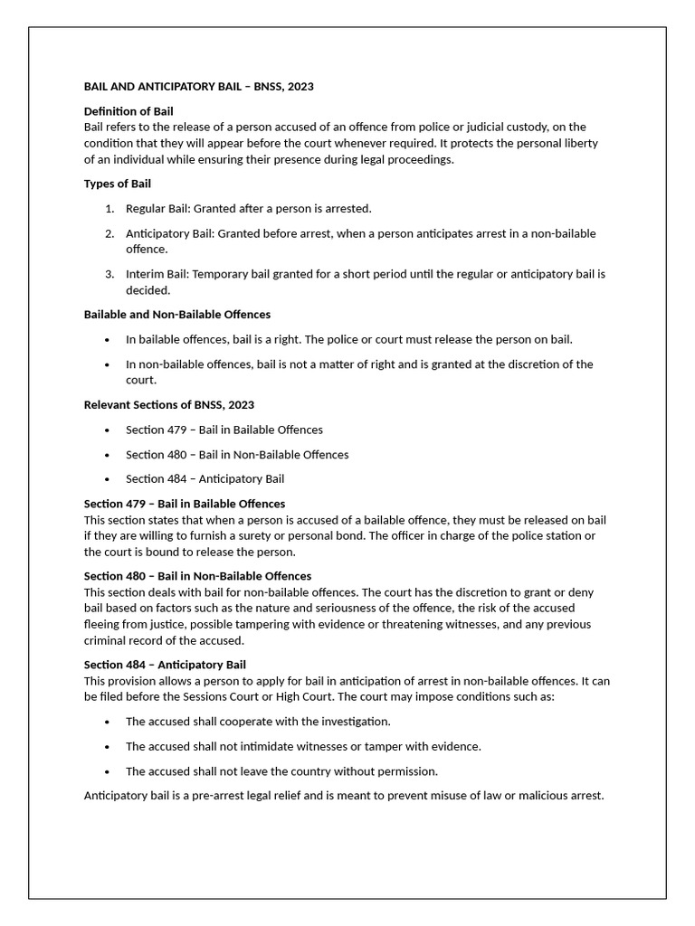 Understanding Bail Types in BNSS 2023 | PDF | Bail | Practice Of Law