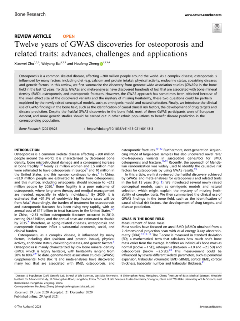 GWAS Insights on Osteoporosis Research | PDF | Osteoporosis | Genome ...