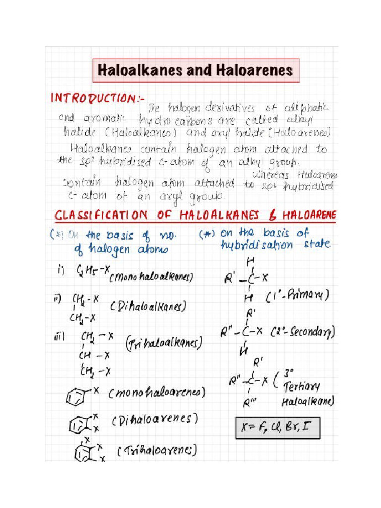 Haloalkanes and Haloarenes Notes | PDF
