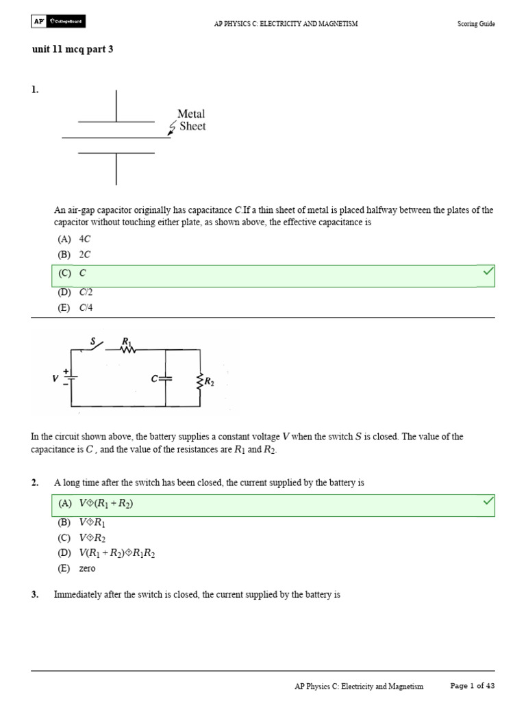 Capacitor and Circuit Analysis MCQs | PDF | Capacitor | Series And ...