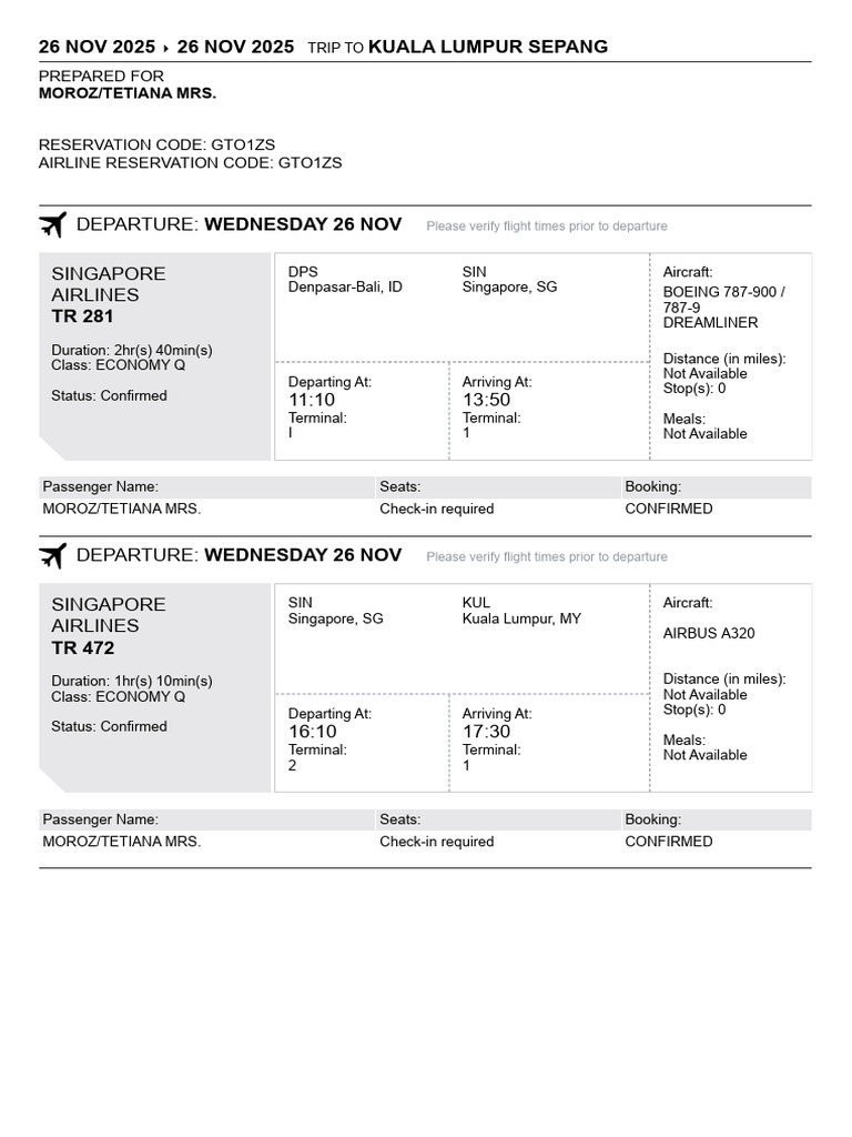 Ticket Reservation DPS KUL | PDF | Jet Aircraft | Airlines
