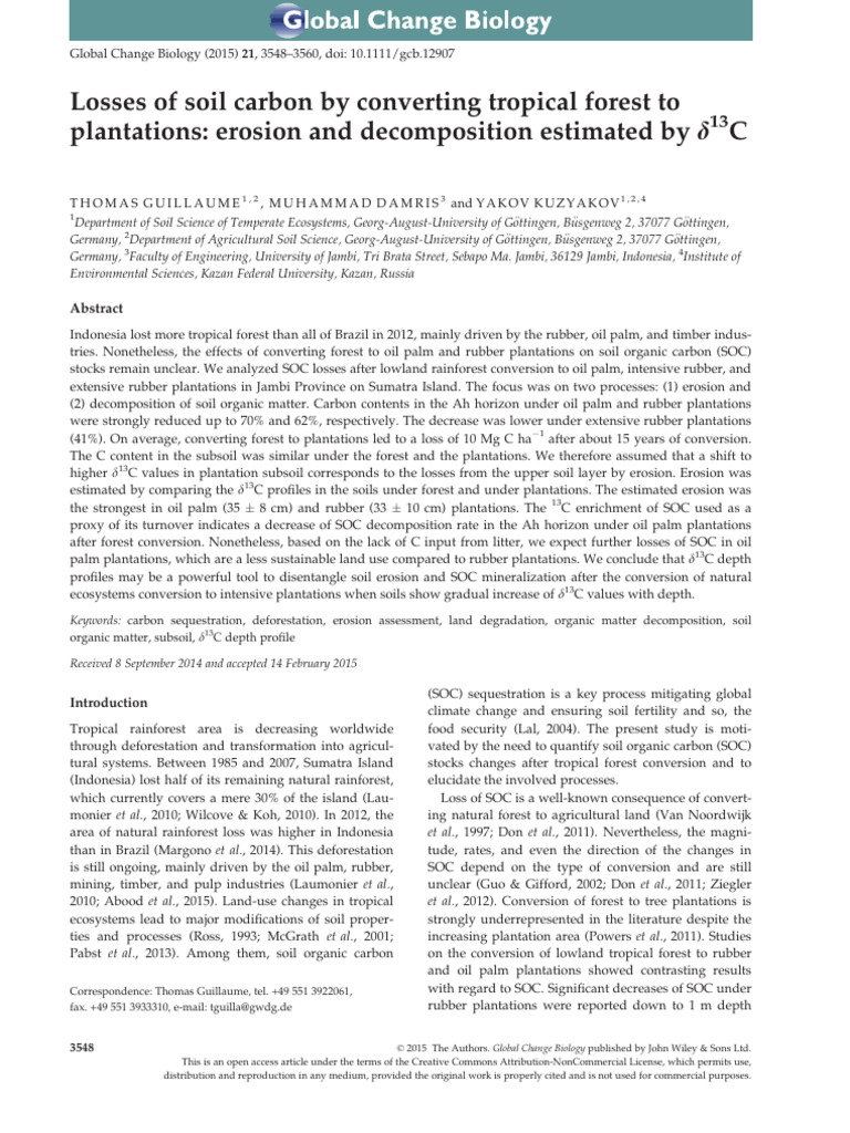 Soil Carbon Loss from Forest to Plantations | PDF | Soil | Deforestation