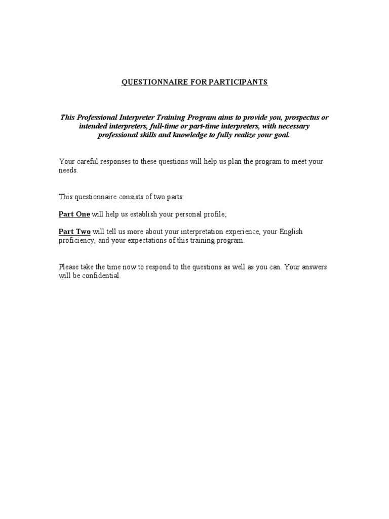 Interpreter Training Program Questionnaire | PDF | Language ...