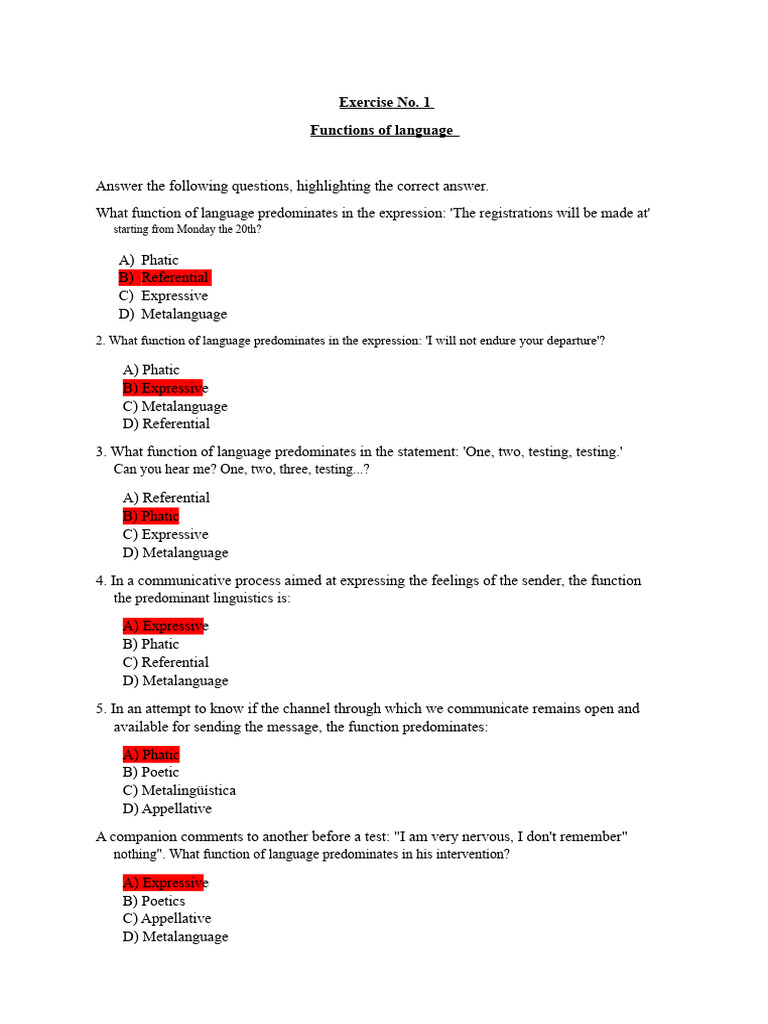 Exercise No. 1 Functions of Language | PDF
