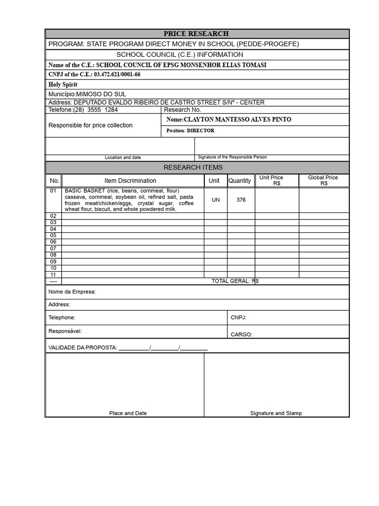 Basic Basket Budget Request Form | PDF