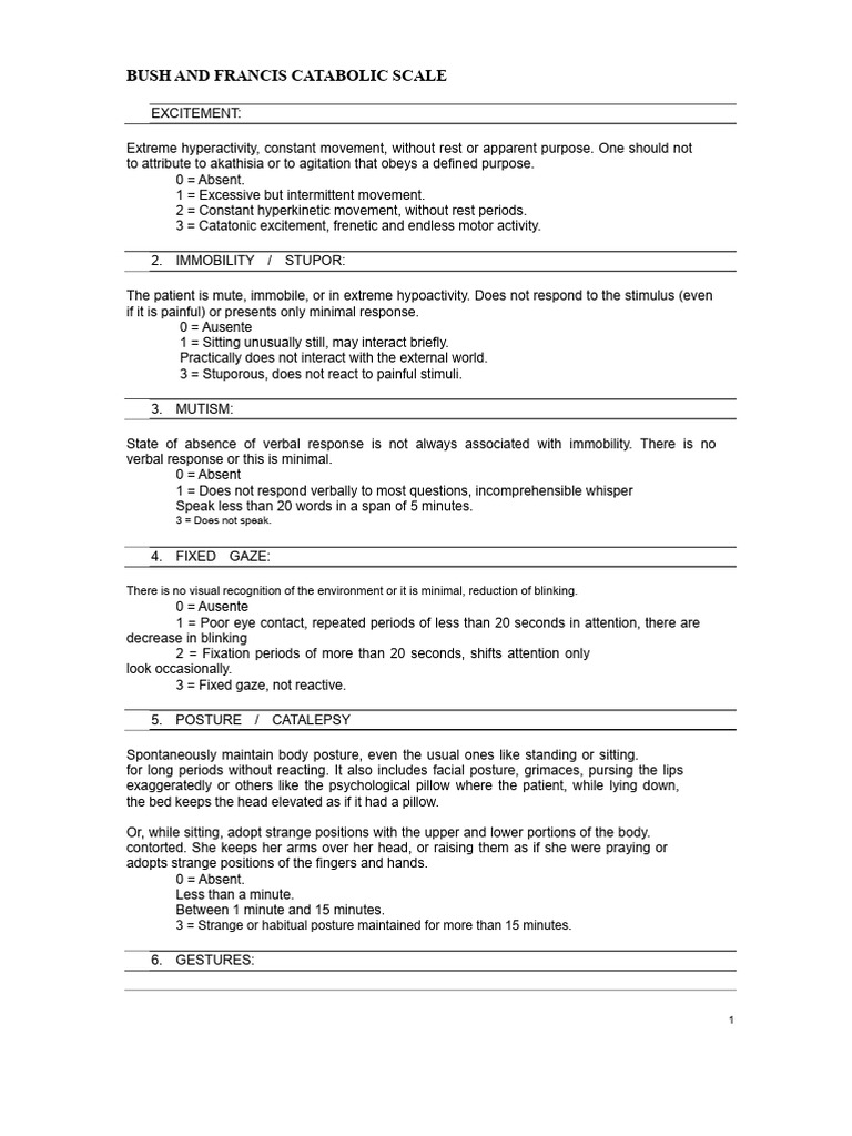 Bush and Francis Catatonic Scale Guide | PDF | Diseases And Disorders